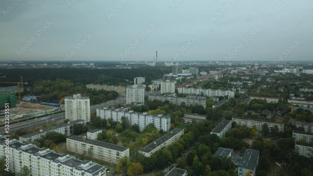 Densely populated urban area. Overcast weather. Aerial photography. Densely populated urban area. Overcast weather. Aerial photography.
