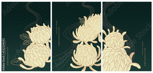 abstract art collection in asian style of peonies