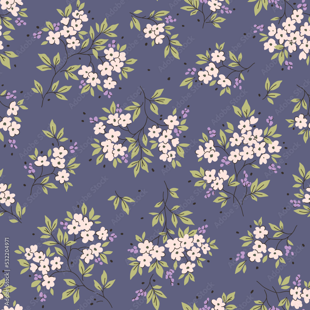 Vector seamless pattern. Pretty pattern in small flowers. Small white flowers. Pale purple background. Ditsy floral background. The elegant the template for fashion prints. Stock vector. Vector seamless pattern. Pretty pattern in small flowers. Small white flowers. Pale purple background. Ditsy floral background. The elegant the template for fashion prints. Stock vector.