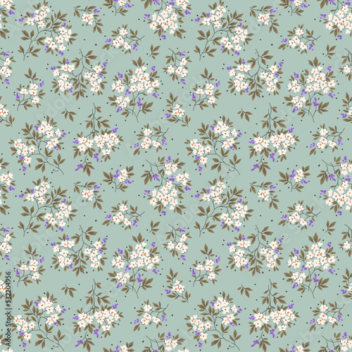 Vector seamless pattern. Pretty pattern in small flowers. Small white flowers. Pale blue background. Ditsy floral background. The elegant the template for fashion prints. Stock vector.