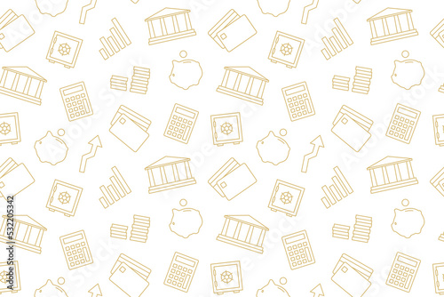 golden seamless pattern with money, economics, investment related icons- vector illustration