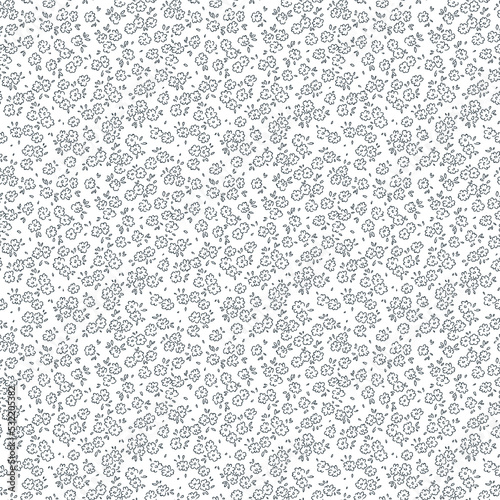 Ditsy floral pattern. Pretty flowers white background. Printing with small gray flowers. Ditsy print. Seamless vector texture.  Stock vector illustration.