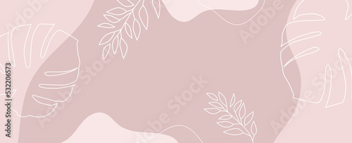Pink background with leaves. Vector background. Monstera Leaves