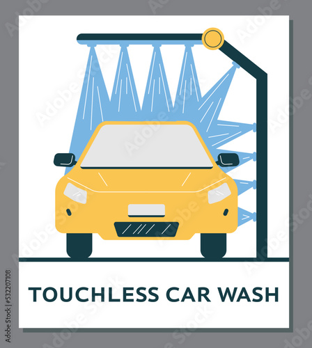 Touchless and automatic car wash service, poster template - flat vector illustration.