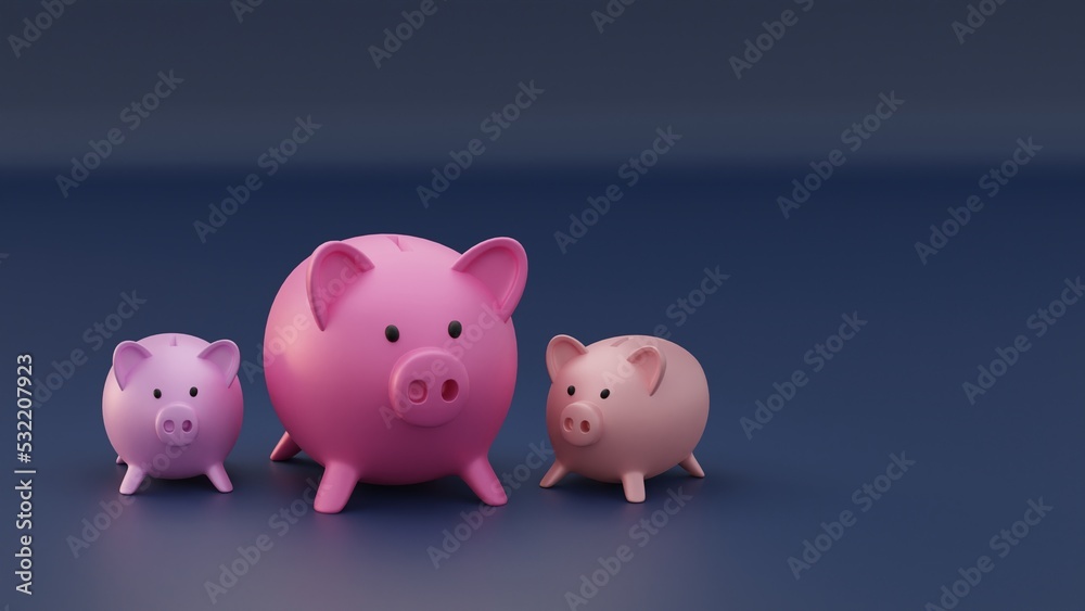 3D render of Piggy bank on blue background