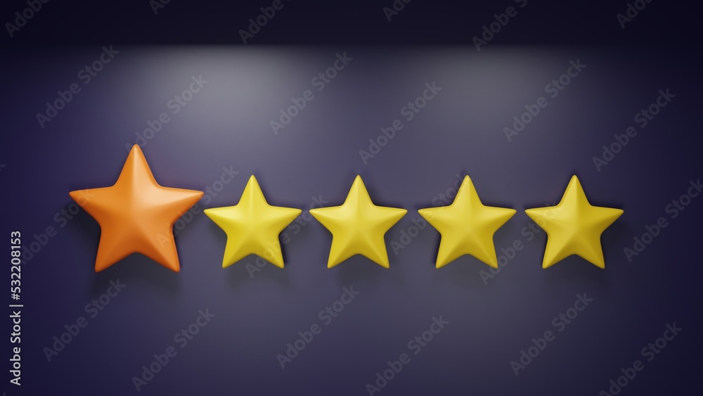3D render. Five stars on dark background 3D render. Five stars on dark background