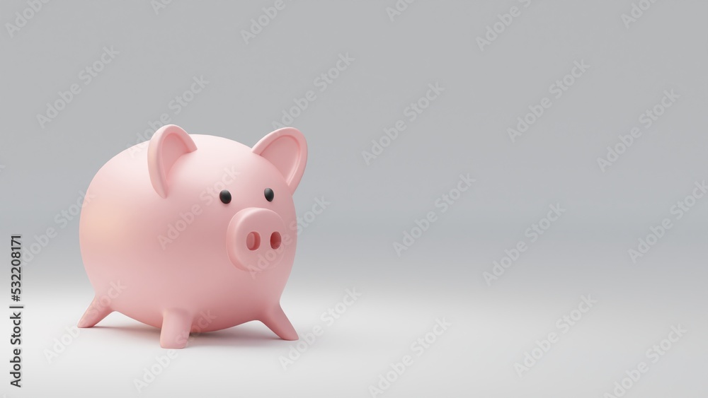 3D render of Piggy bank on gray background