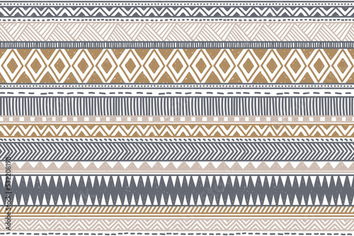 Ethnic stripe seamless pattern. Tribal geometric vector background, boho motif, tribal textured ornament illustration. Textile print