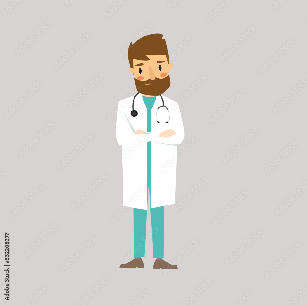 Doctor. Clinic worker. Doctor in overalls. The male doctor is standing. Pediatrician Doctor. Clinic worker. Doctor in overalls. The male doctor is standing. Pediatrician