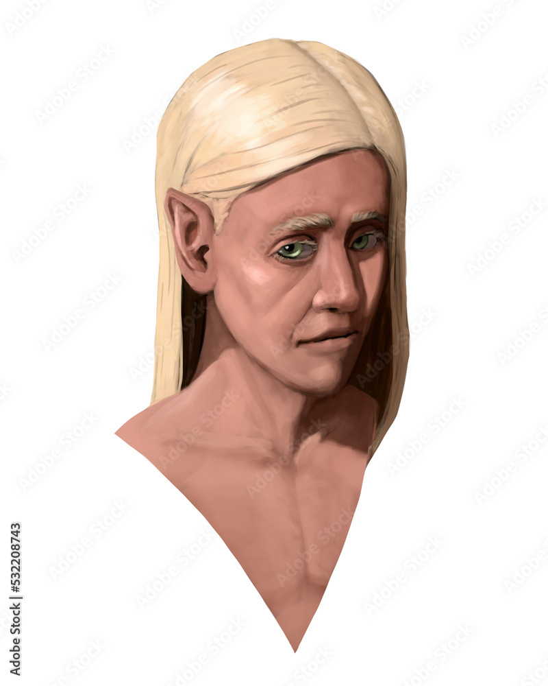 Illustration d'un portrait de personnage de fantasy ou de science fiction sur fond blanc