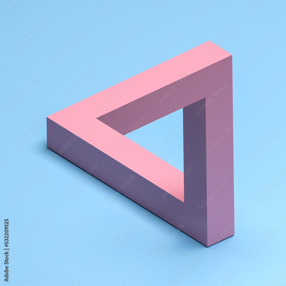Optical Illusion or paradox called "The Penrose triangle" or Penrose tribar. The impossible tribar is a triangular impossible object, an optical illusion. - obrazy, fototapety, plakaty 
