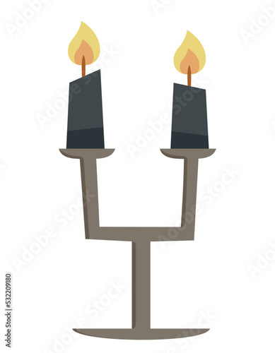 Candelabra with two burning candles. Interior element in cartoon style.