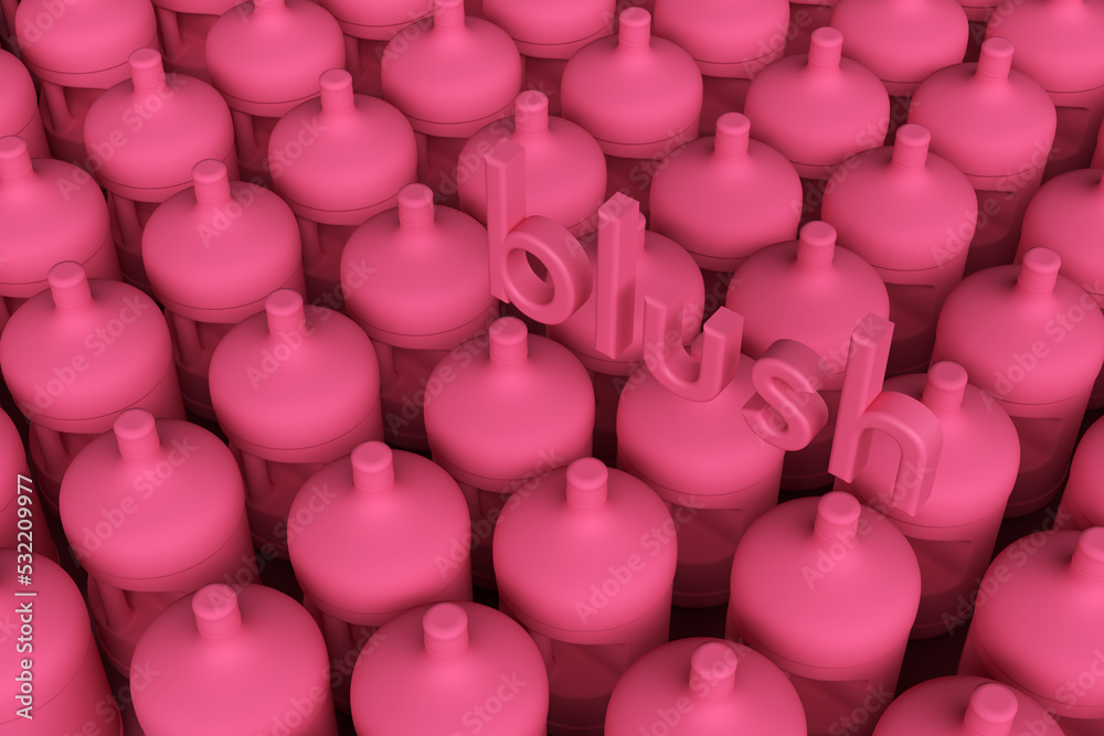 Fototapeta premium 3D Illustration of Blush Pink Color Background Created Using Plastic Bottles and Name