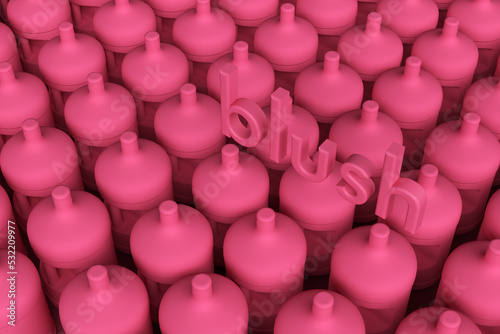 3D Illustration of Blush Pink Color Background Created Using Plastic Bottles and Name
