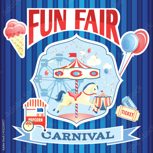 Vintage carnival fun fair theme park poster template vector illustration
