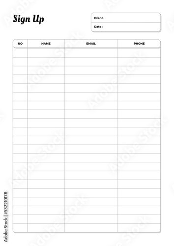 Business  Planner Templates Sign Up