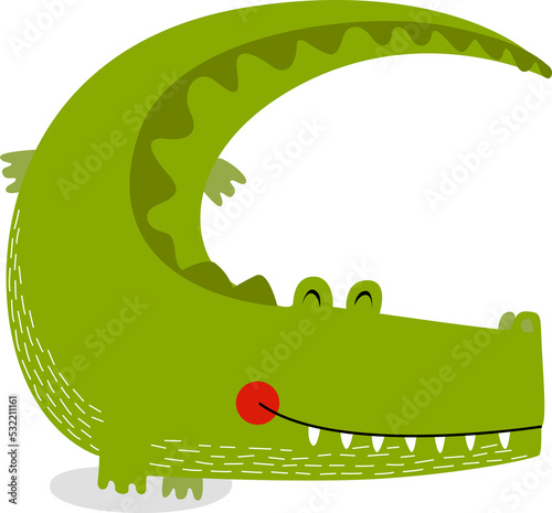 Cute alligator. Sea animal. Cheerful cute crocodile. Funny cartoon character.