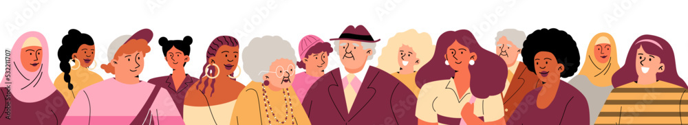 Group of people of different nationalities and ages flat style Group of people of different nationalities and ages flat style