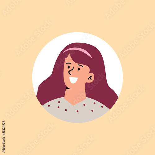 Round avatar of smiling woman for social media flat style, vector illustration