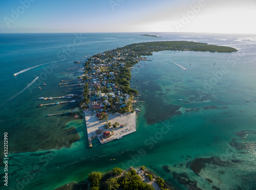 Caye Caulker Island in Caribbean Sea. Belize. Caribbean sea in background.