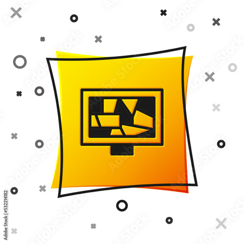 Black Picture art icon isolated on white background. Yellow square button. Vector
