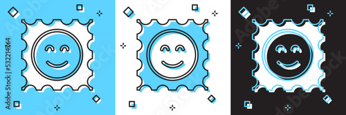 Set LSD acid mark icon isolated on blue and white, black background. Acid narcotic. Postmark. Postage stamp. Health danger. Vector