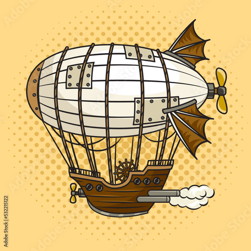 airship steampunk pinup pop art retro vector illustration. Comic book style imitation.