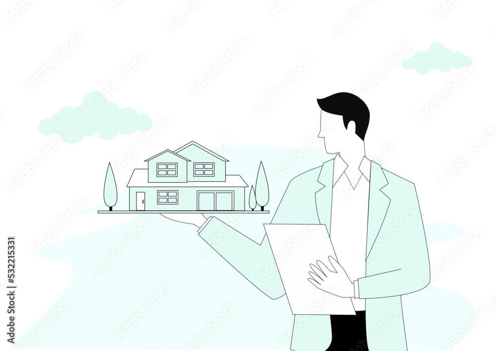 Private and commercial property market abstract concept vector illustration.  Real estate agency, family house, house renovation, home ownership, property value, mortgage loan abstract metaphor.