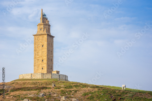 Tower of Hercules, the almost 1900 years old and rehabilitated in 1791, 55 metres tall structure is the oldest Roman lighthouse in use today and overlooks the Atlantic coast of Spain from A Coruna. © gatsi