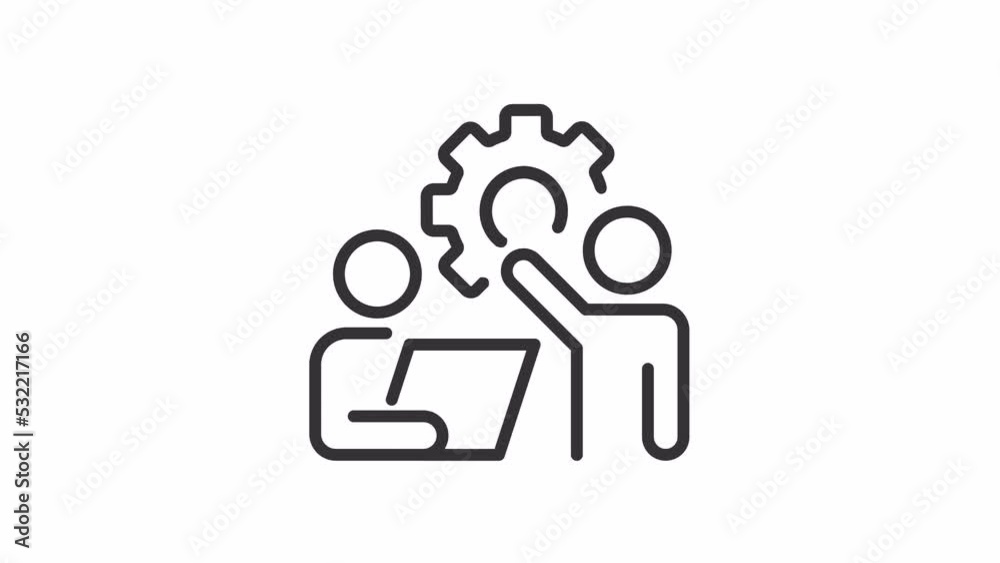 Animated coaching linear icon. Mentoring process. Employee training program. Manage performance. Seamless loop 4k video with alpha channel on transparent background. Outline motion graphic animation