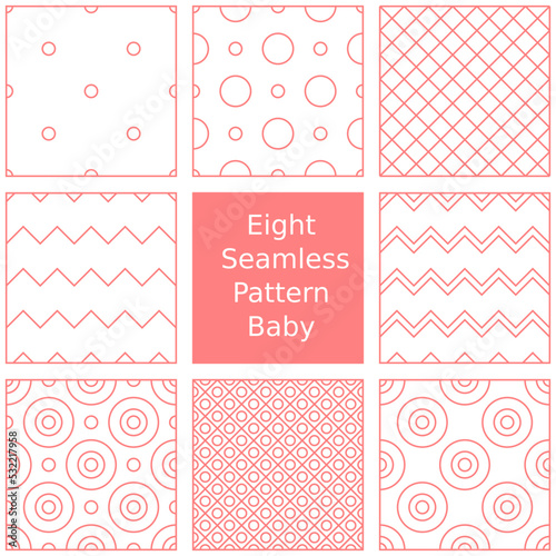 Eight pink seamless pattern for babies, babyshower, nursery