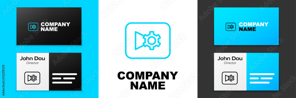 Blue line Music or video settings button icon isolated on white background. Logo design template element. Vector Blue line Music or video settings button icon isolated on white background. Logo design template element. Vector