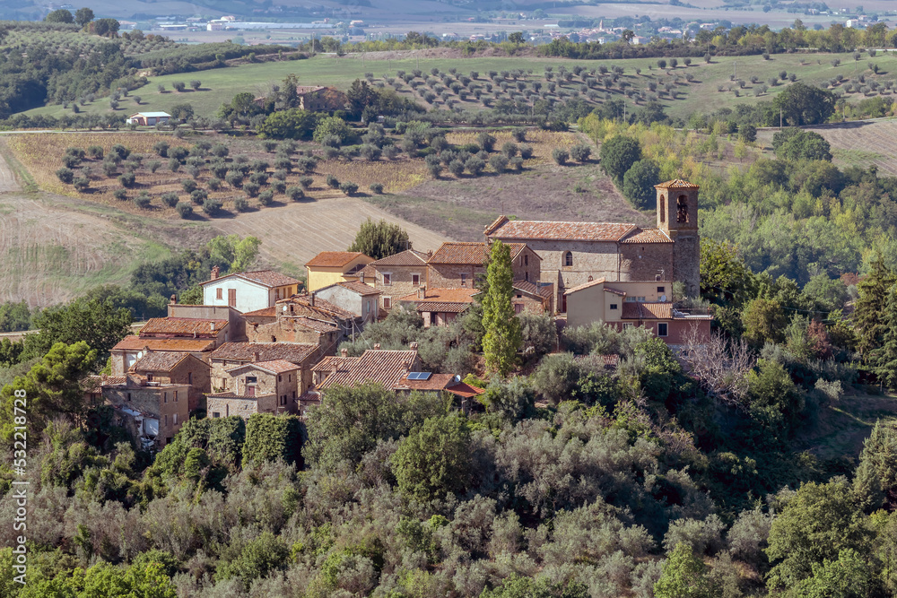 Panoramic view of the ancient village of Casalalta, Perugia, Italy and surrounding nature