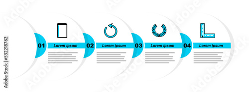 Set line Folding ruler, Laurel wreath, Refresh and Book icon. Vector