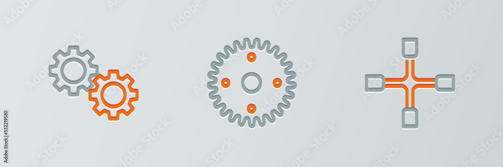 Set line Wheel wrench, Gear and icon. Vector Set line Wheel wrench, Gear and icon. Vector