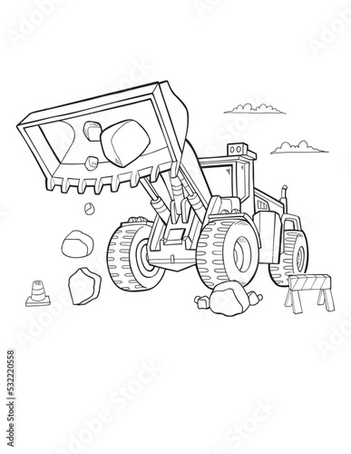 Front Loader Construction Vehicle Coloring Book Page Vector Illustration Art