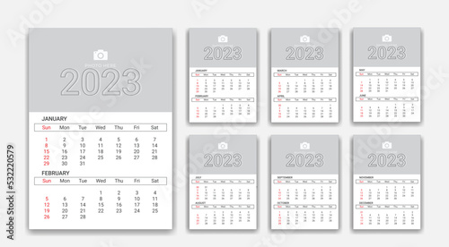 Wall Calendar template for the year 2023 A set of pages for 12 months