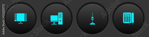 Set Smart Tv, Computer monitor, Vacuum cleaner and Telephone icon. Vector