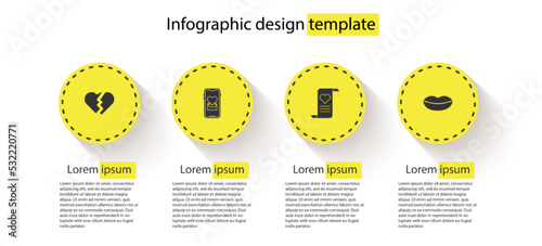 Set Broken heart, Mobile with, Envelope Valentine and Smiling lips. Business infographic template. Vector