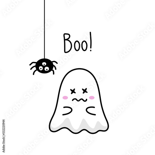 cute scared ghost with halloween spider