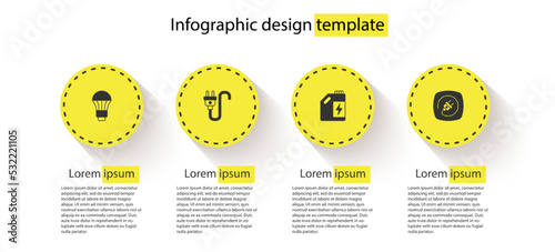 Set LED light bulb, Electric plug, Eco fuel canister and . Business infographic template. Vector