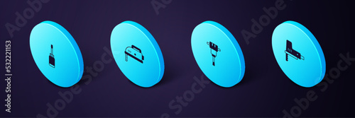Set Isometric Electric jigsaw, Construction jackhammer, and Screwdriver icon. Vector
