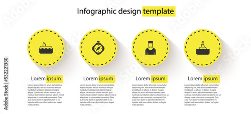 Set Submarine, Compass, Sailor captain and Floating buoy. Business infographic template. Vector photo