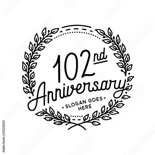 102 years anniversary celebrations design template. 102nd logo. Vector and illustrations. 