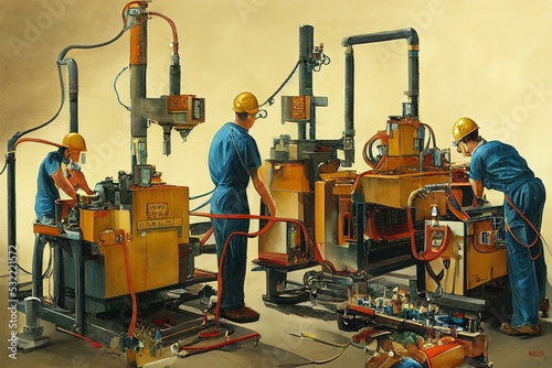 Cementing and Gluing Machine Operators and Tenders ,Painting style V1 High quality 2d illustration photo
