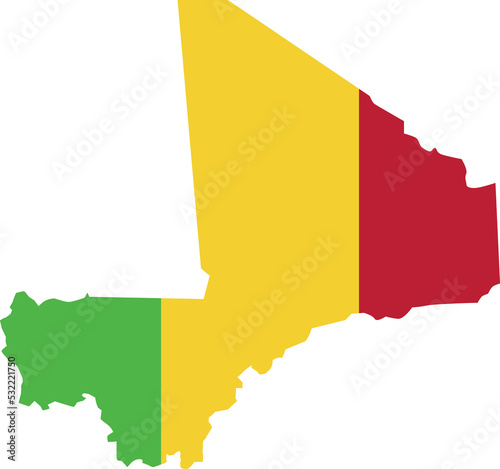 Mali map city color of country flag.