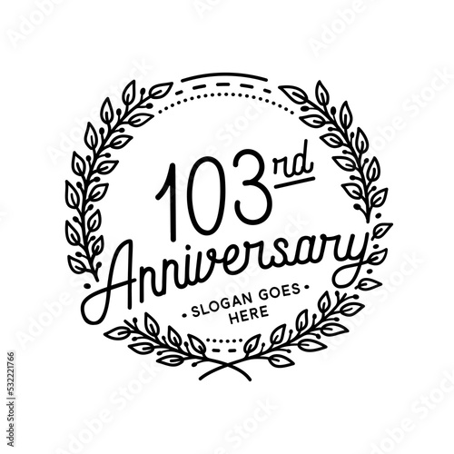 103 years anniversary celebrations design template. 103rd logo. Vector and illustrations. 
