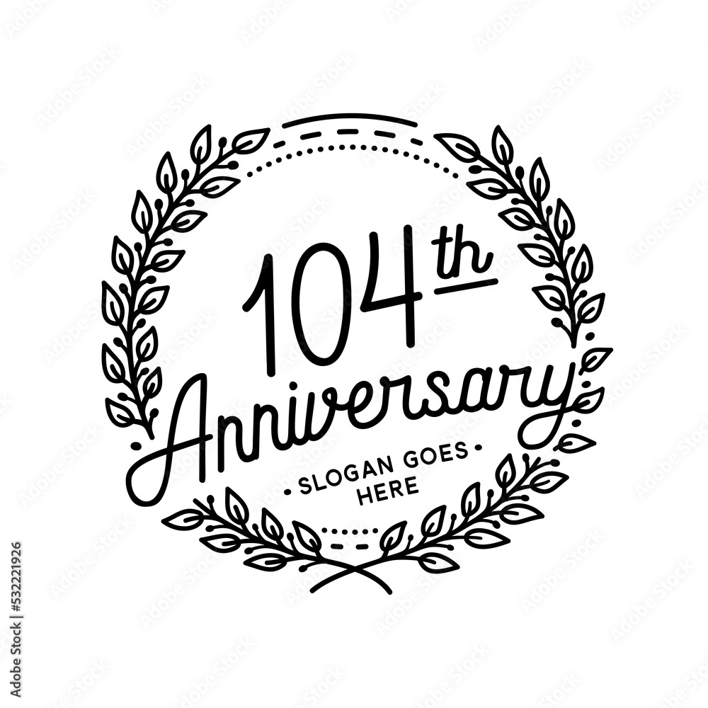 104 years anniversary celebrations design template. 104th logo. Vector and illustrations.
