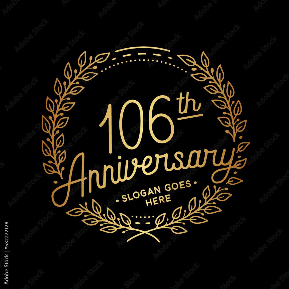 106 years anniversary celebrations design template. 106th logo. Vector and illustrations.
106 years anniversary celebrations design template. 106th logo. Vector and illustrations.