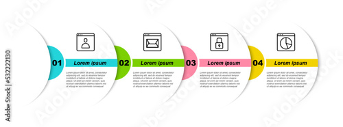 Set line Create account screen, Website and mail, Secure your with HTTPS, SSL and Graph chart infographic. Business infographic template. Vector